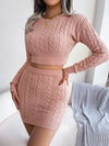 2022 Autumn/Winter European And American Casual Twisted Crop Sweater And Bodycon Knitted Skirt Set
