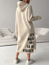 Cozy Letter Print Drawstring Hooded Sweatshirt Dress - Women's Casual Long Sleeve Loose Fit Clothing for Fall & Winter, Soft and Warm Fleece Lined Dress with Adjustable Drawstring Waist