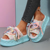 Women's Stylish Light Blue Platform Sandals with & Bow Accents - Thick Sole, Open Toe, Fabric Upper, Summer Fashion Shoes for Casual or Outdoor Wear, Versatile Slippers | Trendy Platform Sandals | Fabric Upper Sandals, Ladies