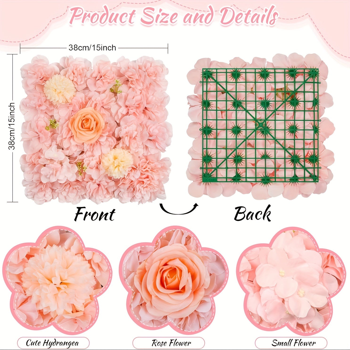 12pcs Pink Rose Floral Backdrop, 15x15 Inches - Elegant Polyester Photography Background for Weddings, Bridal Showers, Birthday Parties, and Romantic Celebrations, Party Backdrop | Elegant Event Backdrop | Blush Wedding Roses