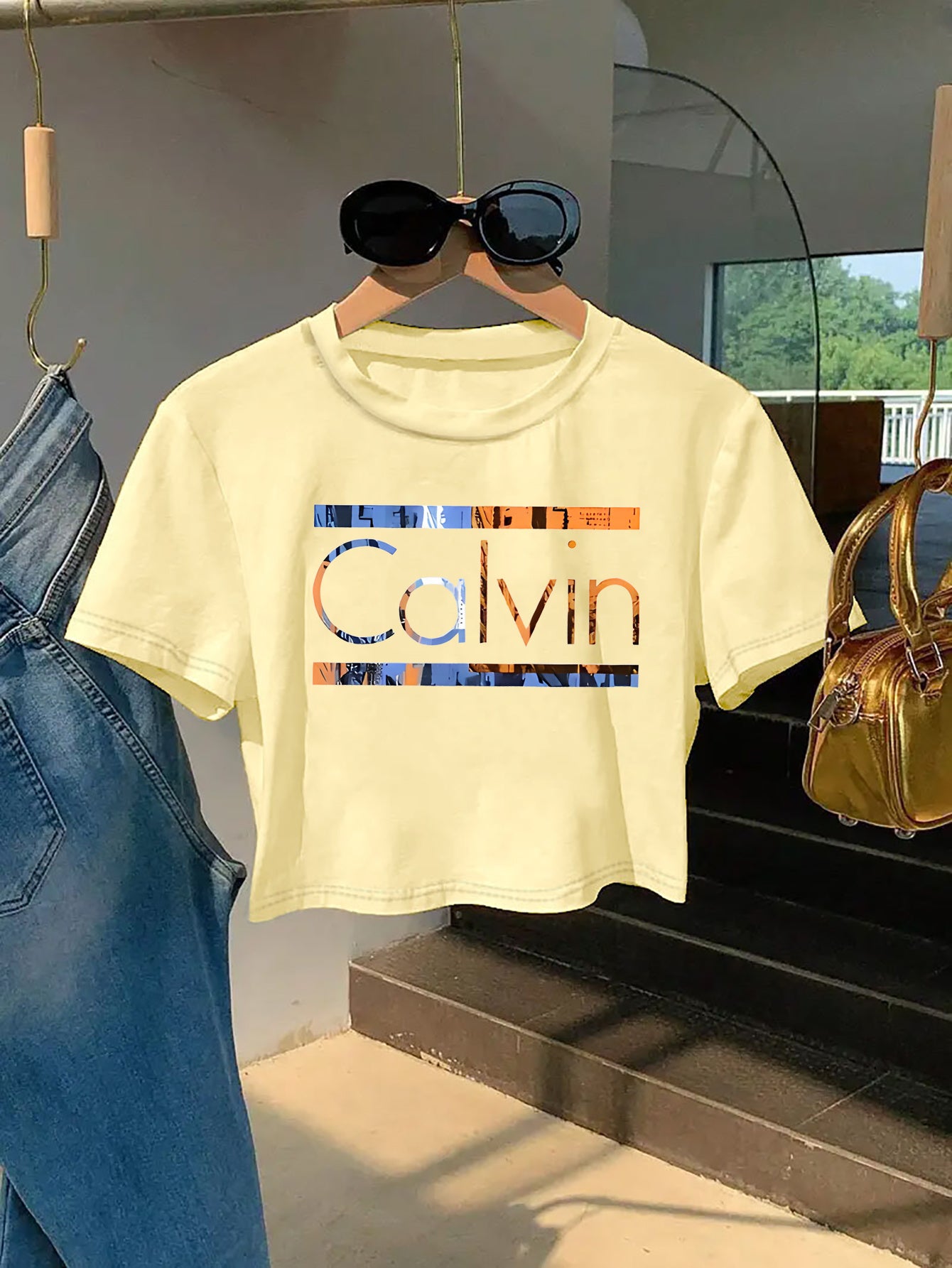Women'S Y2K Style "Calvin" Graphic Tee - Soft & Comfortable Short Sleeve T-Shirt, Casual & Fashionable, Spring/Summer Top, Casual Wear | Playful Print | Comfortable Fit, Ladies T Shirts