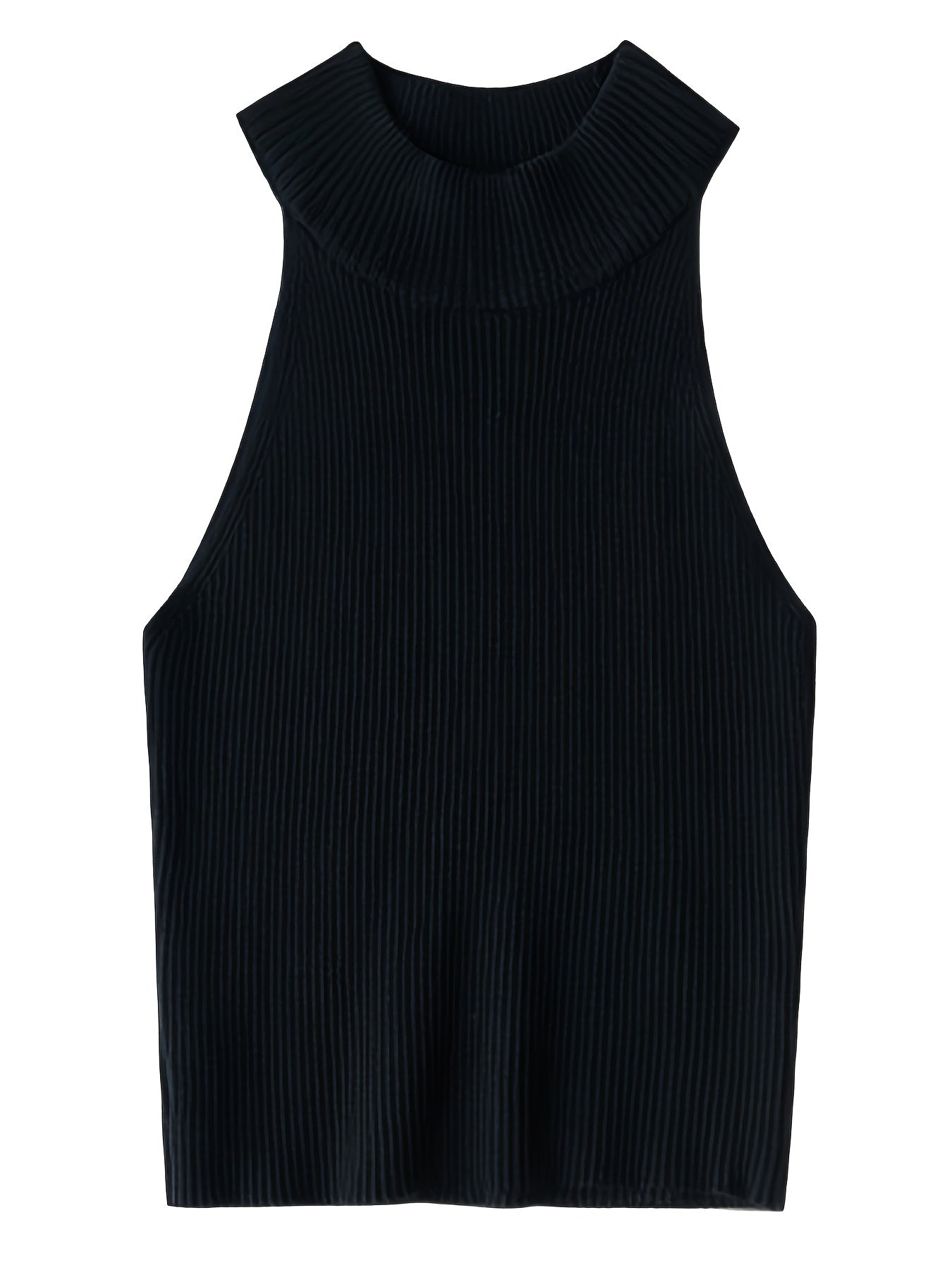 Elegant Green Off-Shoulder Knit Tank Top - Sleeveless, High Neck, Polyester Lining, Perfect for Spring & Fall, Beachwear|Minimalist Fashion|Smooth Texture