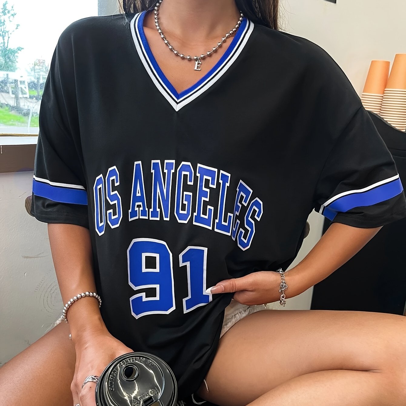 Women's Oversized Graphic Brooklyn Letter Short Sleeve Tee
