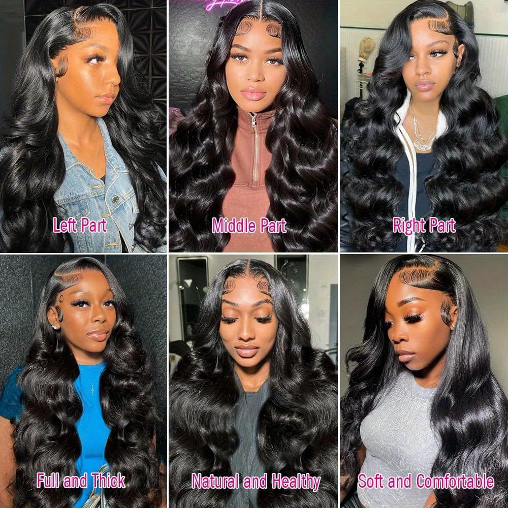 200% Density Body Wave Human Hair Wig, Glueless HD Lace Front, Natural Black, 36 Inch Long, Knot-Free, Easy to Put On, Live Wig for Women, 13x4 Transparent Lace Frontal, Elegant Style, Suitable for All Ethnicities, Versatile