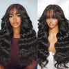 Klaiyi Fluffy Loose Wave 13x4 Lace Frontal Wig With Bangs Pre Cut Pre Bleached Pre Plucked Lace Front Human Hair Wig Ready To Wear Pre Everything Wig