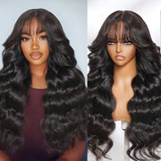 Klaiyi Fluffy Loose Wave 13x4 Lace Frontal Wig With Bangs Pre Cut Pre Bleached Pre Plucked Lace Front Human Hair Wig Ready To Wear Pre Everything Wig
