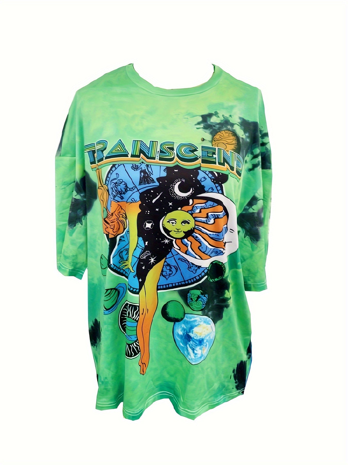 Figure & Sun Print Tie Dye T-Shirt, Casual Short Sleeve T-Shirt For Spring & Summer, Women's Clothing