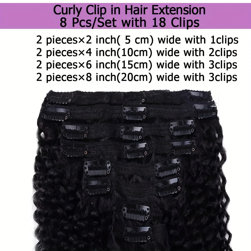 Natural Black Kinky Curly Clip Ins Hair Extensions 14 Inch Invisible Clip In Hair Extensions Real Human Hair 8Pcs 18 Clips Soft Clips Hair 120g Curly Hair Extensions