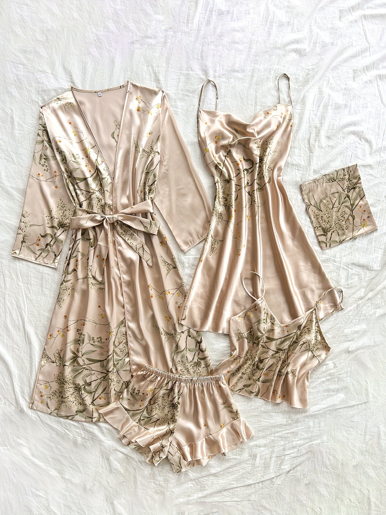 Women's Four Seasons Breathable and Comfortable Printed Nightgown and Pajama Set of 5