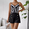 Striped Spaghetti Straps Lotus Leaf Top And Shorts Two-piece Set