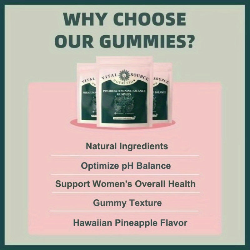ArtisanOve Vital Source Nutrition - Premium Feminine Balance Gummies with Hawaiian Pineapple & Ginger Extract, 60 Count (30 Servings), Soft Candy for Women’s Health & Wellness