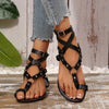 Women's Lightweight Summer Sandals - Black Cross Strap Flat Sandals with Adjustable Buckle Straps, Comfortable Casual Beach Shoes for Vacation, Strappy Sandals