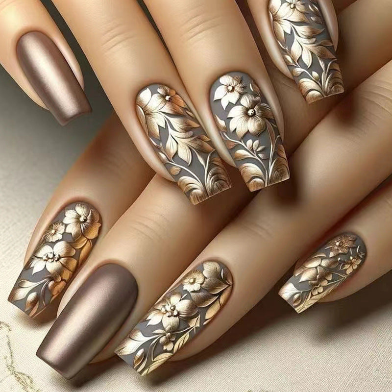 Christmas 96pcs (4pcs) Press-On Nails Set - Medium Length, 3D Flower Glossy Purple Finish with Floral Designs for Fashionable Fall & Winter Looks Christmas gift
