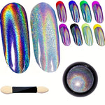 1 Box Holographic Chrome Nail Glitter, Rainbow Unicorn Mirror Effect Pigment, Multifunctional Nail Art DIY Decor with Sponge Applicator, Hypoallergenic Square Shaped Flakes for Arts