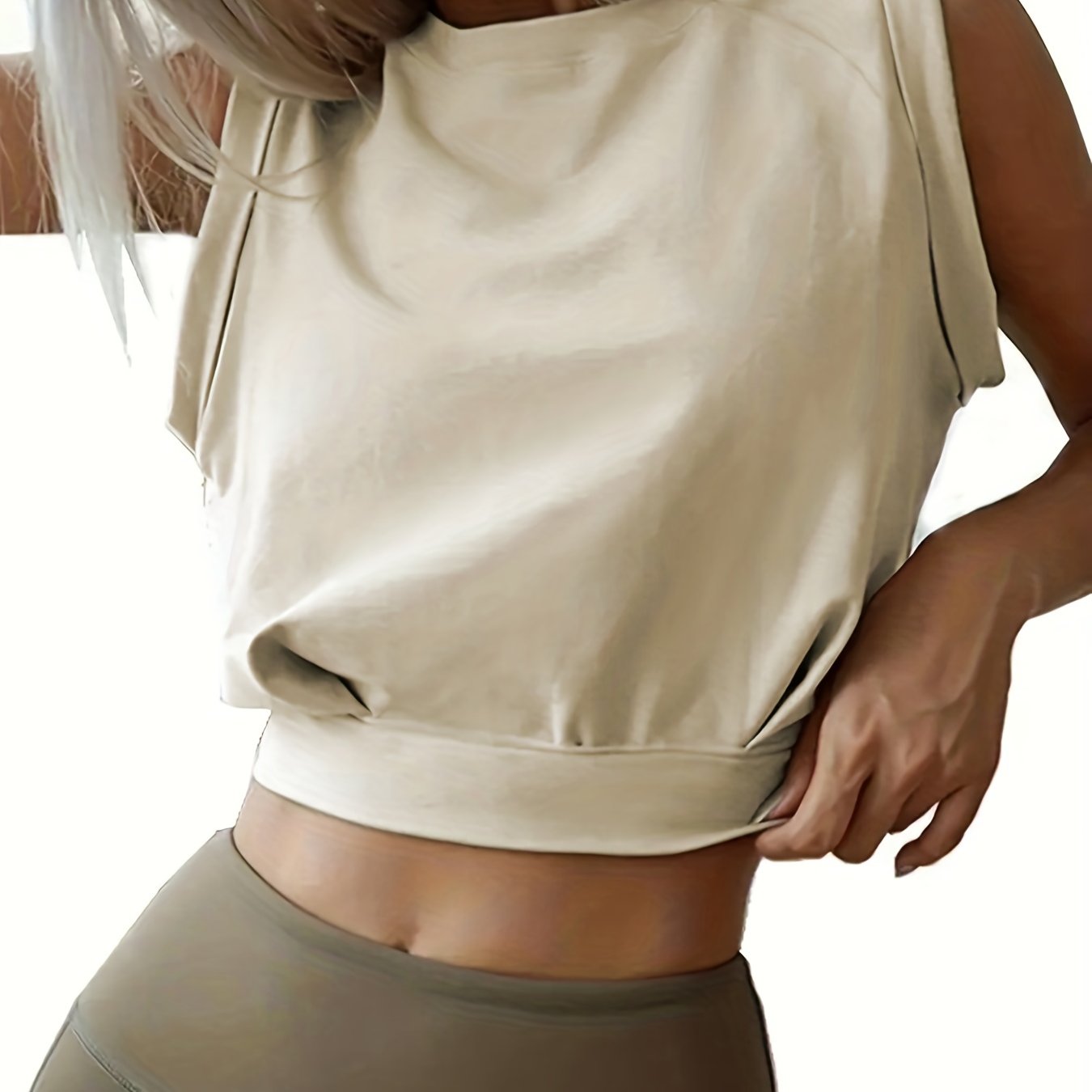 Fashion Solid Casual Sports Crop Tank Top, Round Neck Tank Top, Women's Athleisure