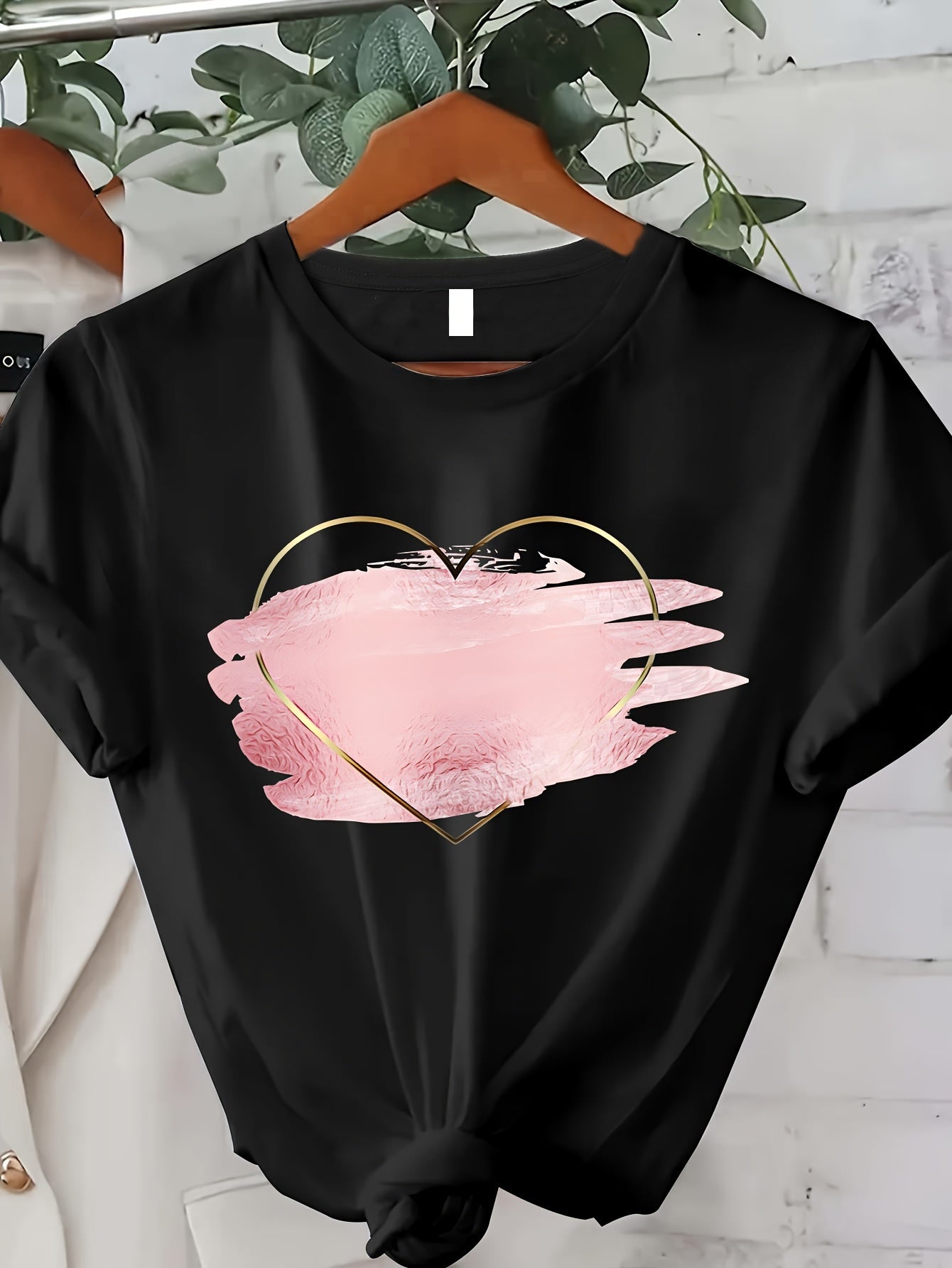 180g Hign QualityGeometric Heart Print T-Shirt- Spring/Summer Collection- Women'S Casual Top- Polyester Material- Regular Length- Knit Fabric- No Detail