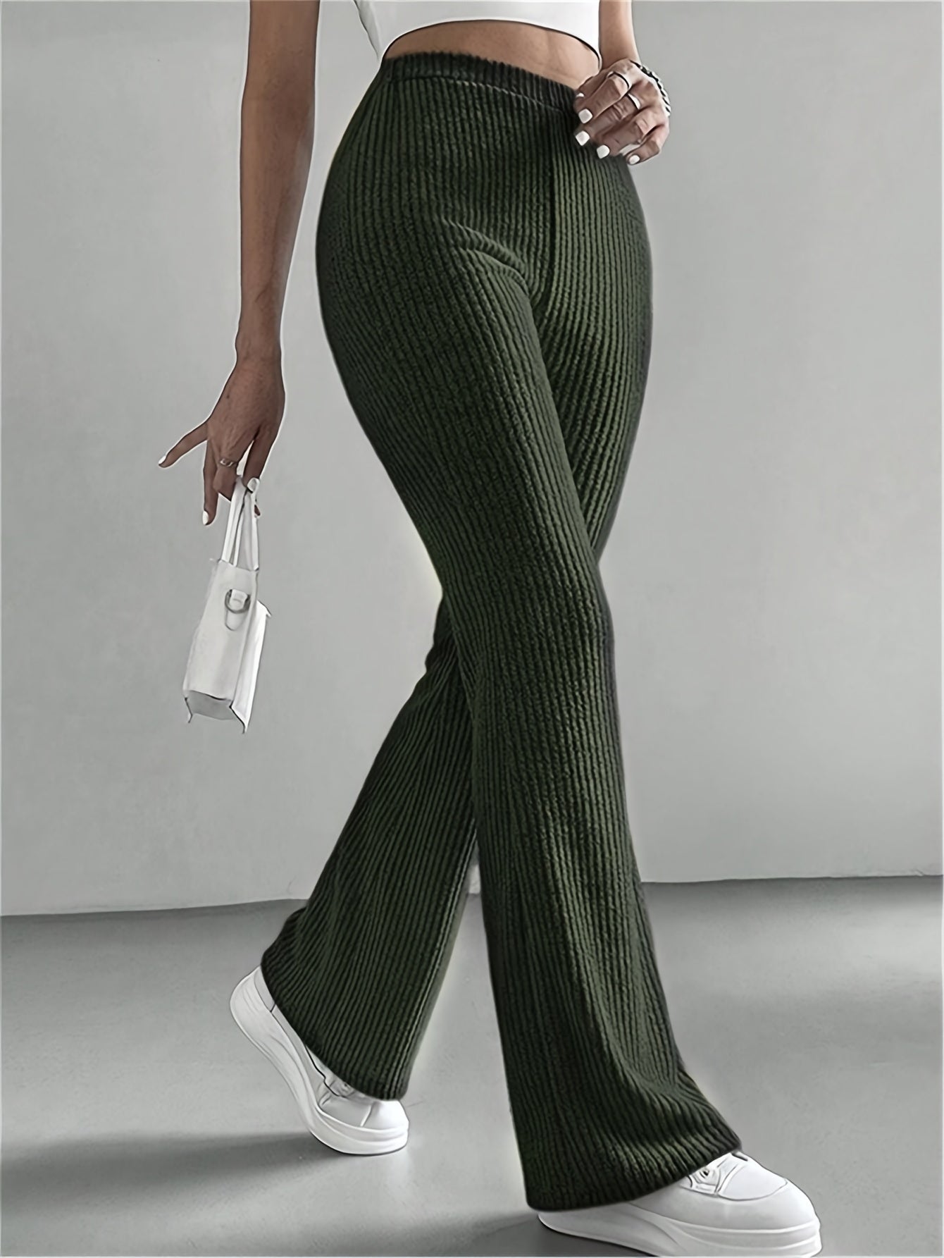 High-Waisted Flare Pants, Elegant Solid Women's Trousers