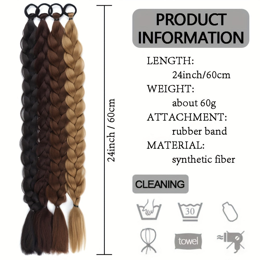 Braided Long Ponytail Extensions With Elastic Band Hair Synthetic Fiber 24Inch Blonde Braids Pony Tail Hair Accessories For Party Daily Use Halloween Christmas
