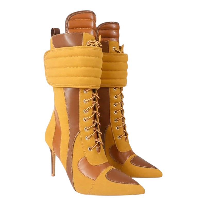Women's Pointed Toe Heel Boots Stiletto Heels Mid-Calf Boots Zipper Boots Booties