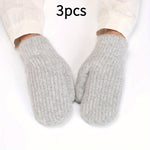 3-Pack CozyWarm Women'S Knitted Mittens - Polyester & Wool Blend, Elastic Windproof Fingerless Gloves for Driving and Cycling, Warm and Cozy Outdoor Accessories