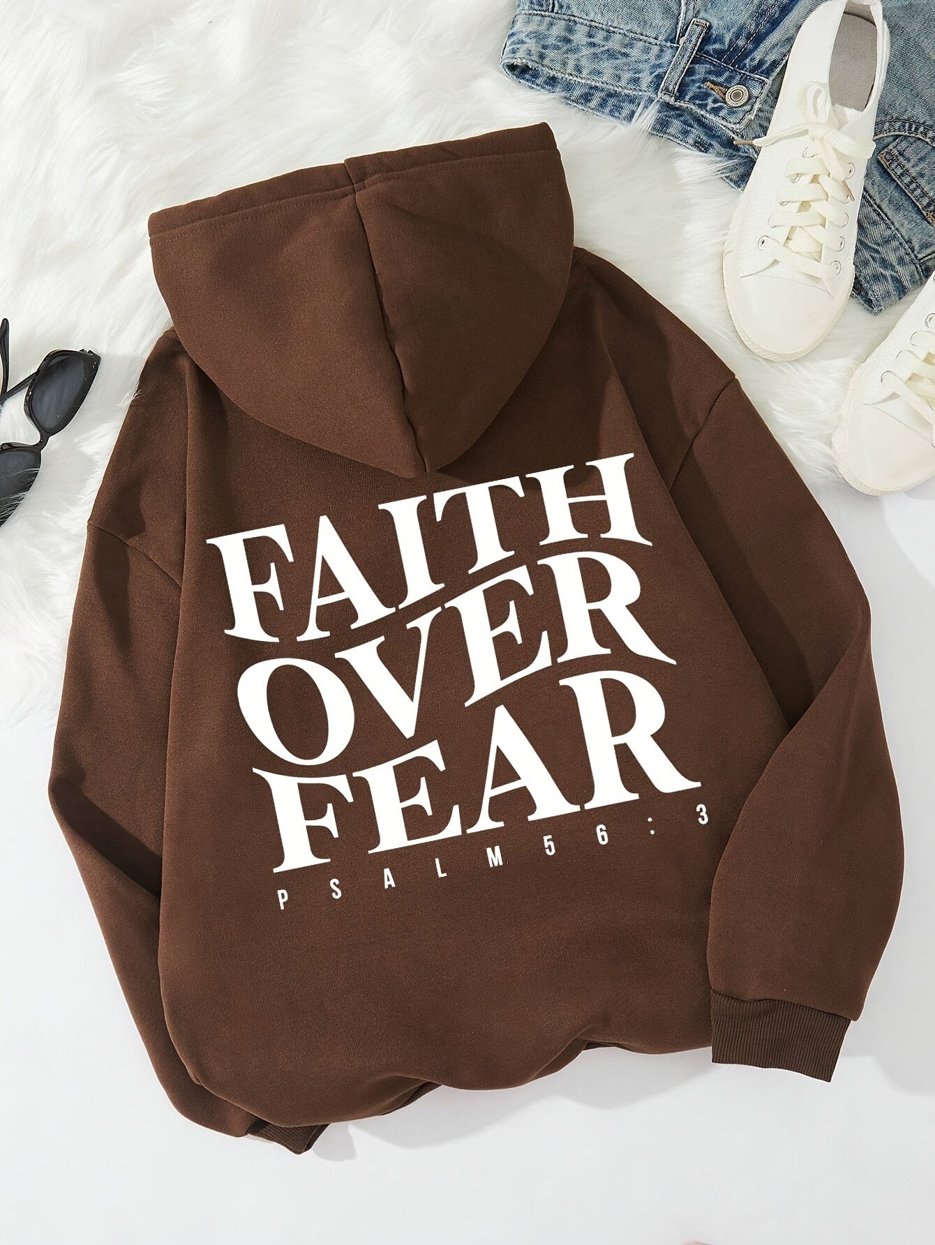 Faith Over Fear Inspirational Hoodie - Long Sleeve Sweatshirt with Kangaroo Pocket and Adjustable Drawstring