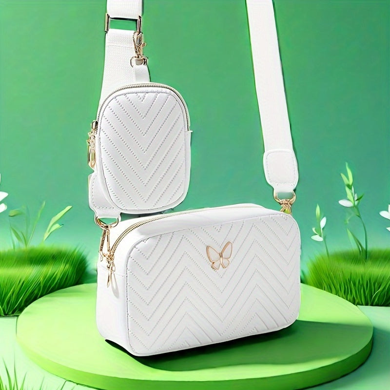 Stylish Embossed, Embossed Quilted Square Crossbody Bag + Women's Mini Wallet Pendant Combination Set, Multifunctional Shoulder Bag, Square Bag, Very Suitable for Outdoor Commuting, Daily Use and Travel