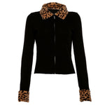 Leopard Women Jackets Female Coat Black Turndown Collar Long Sleeve High-quality Outerwear