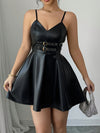 Women'S Elegant Faux Leather Mini Dress - Sleeveless, Black, Fitted with Waist Belt, Ideal for Spring/Summer, Casual to Formal Wear, Casual Dressing | Minimalist Fashion | Elegant Mini Dress, Minidress