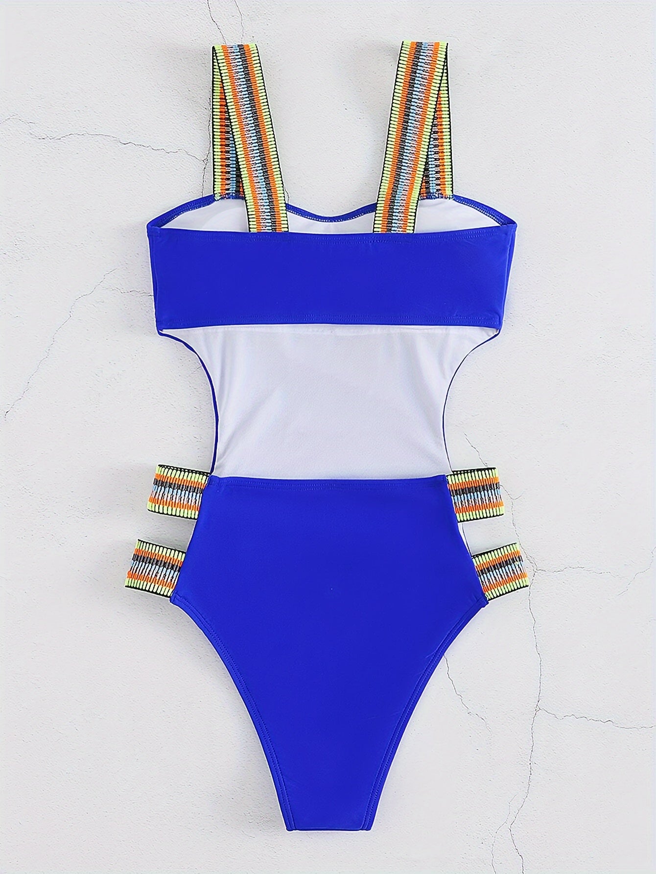 Fashionable Solid Color Swimsuits with Colorful Elastic Bands in Black And Blue, Specially Supplied for Cross-Border Trade.