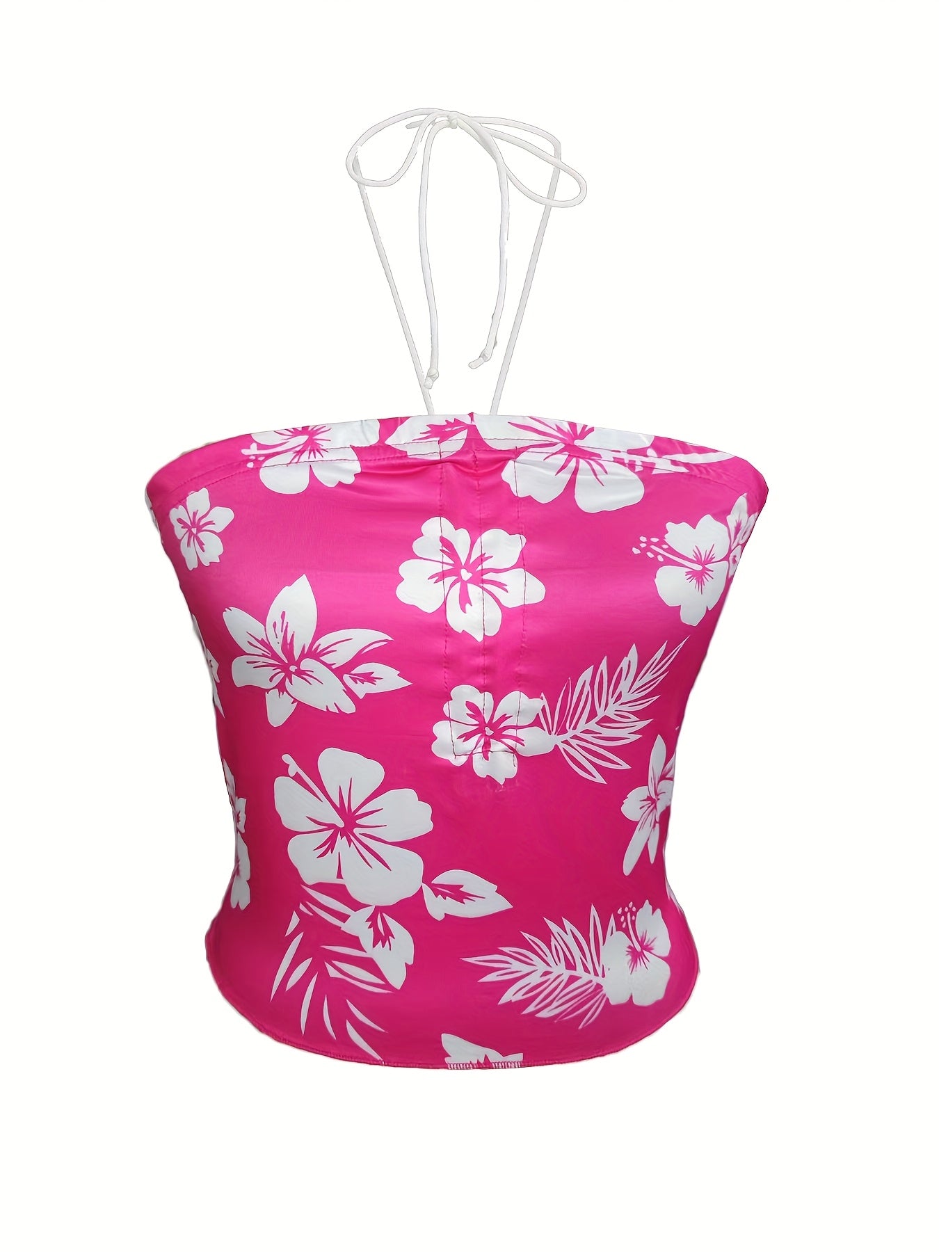 Y2K Floral Print Wrap Top - Pink & White Polyester Blend, Adjustable Straps, Lightweight & Breathable for Spring/Summer/Fall, Machine Washable Women's Fashion