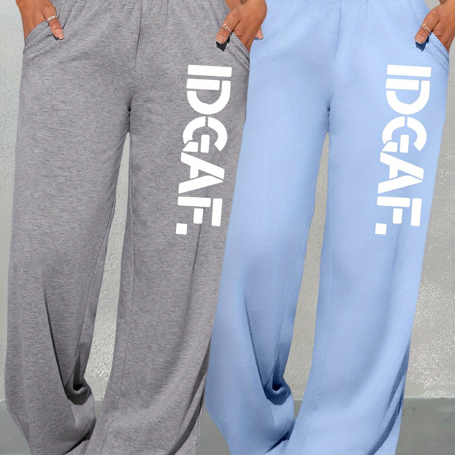 2-Pack Women'S Casual Loose-Fit High-Waisted Sweatpants, Geometric Print, Knit Fabric, Polyester, Straight Leg, Adult, All-Season, Fashion Pants