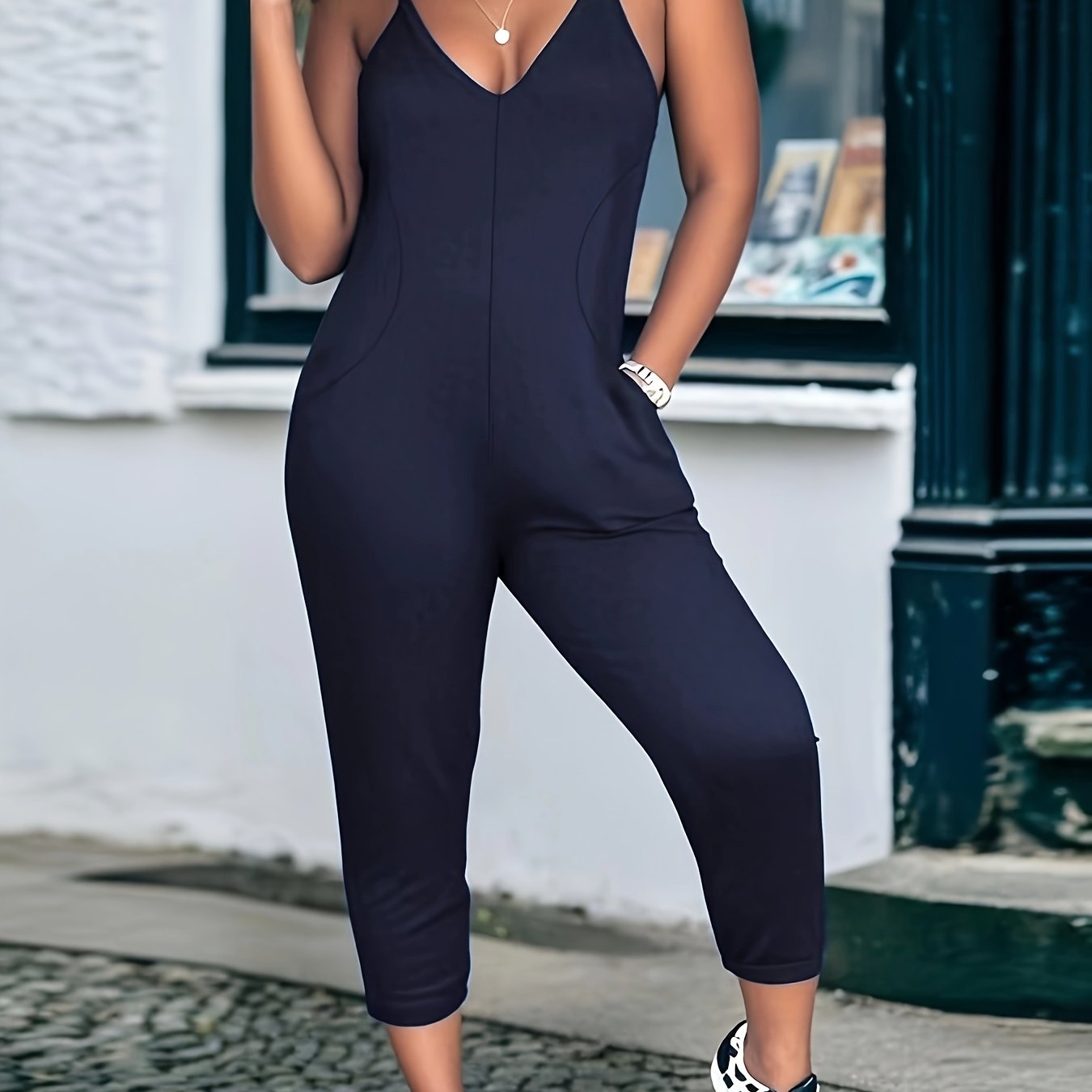 Solid Color Stylish Casual Pocket Jumpsuit