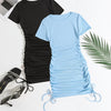 2pcs Women'S Summer Casual Dresses - Black and Light Blue Bodycon Tops with Drawstring Waist, Short Sleeve, Round Neck, Perfect for Adult Women, Casual Attire|Minimalist Style|Easy Fit Top, Ladies Dresses