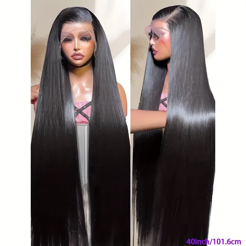Long Straight Brazilian Virgin 100% Real Human Hair HD 4x4 Lace Closure Wigs Black For Women Pre Plucked Glueless Straight Lace Front Wigs Human Hair Bleached Knots With Baby Hair