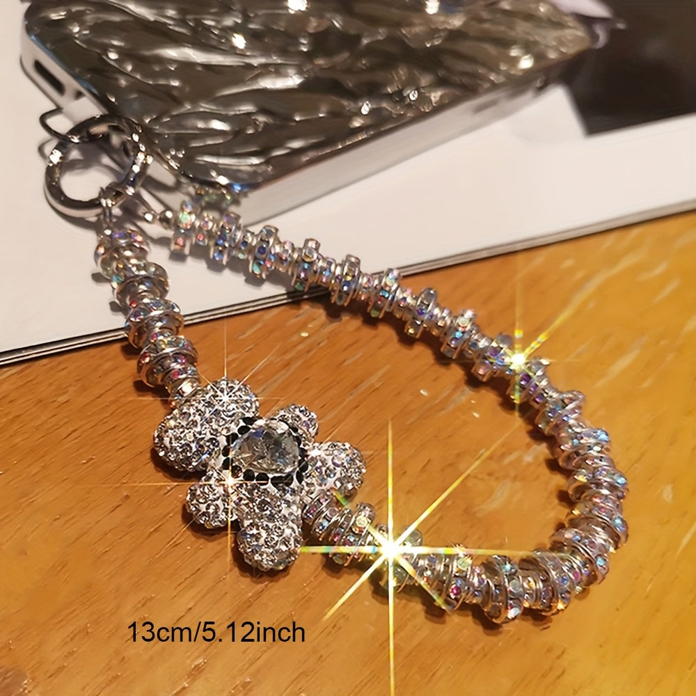 Luxury phone lanyard crystal bear phone chain, suitable for all phone case models, exquisite phone chain, phone anti loss wristband, Women's daily decoration phone pendant