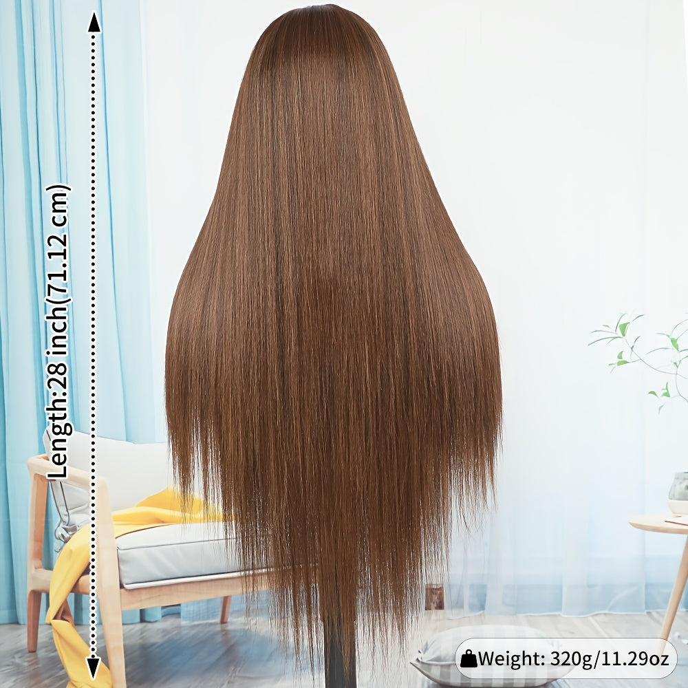 Brown Piano Highlights Straight Lace Front Wig 13x4 HD Transparent Lace Glueless Free Part Long Straight Hair Wigs For Women Heat Resistant Synthetic Fiber Daily Cosplay Wig