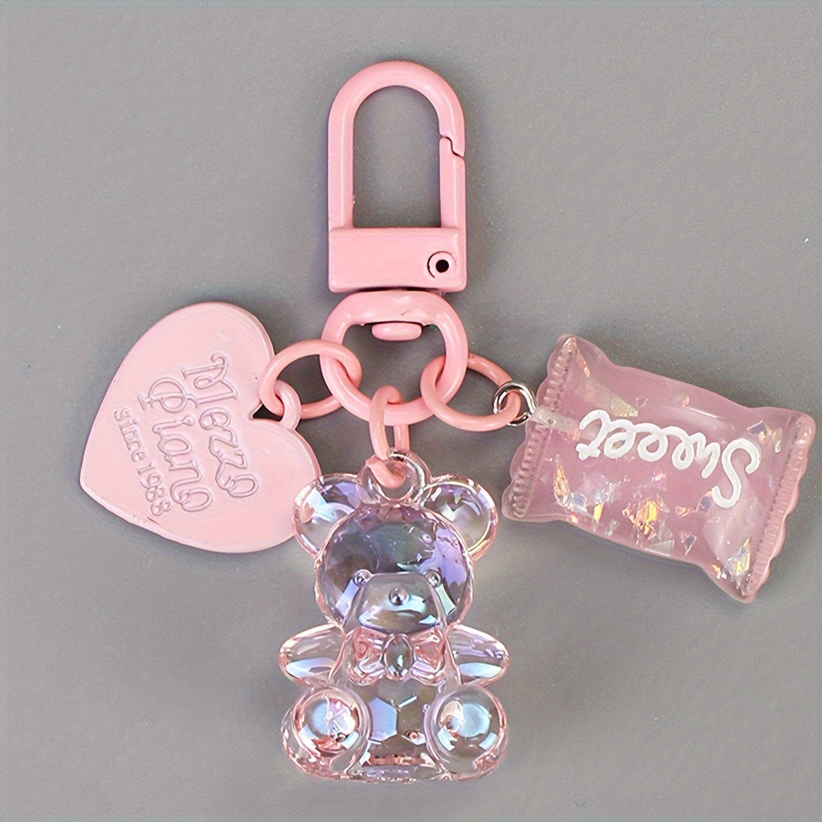 Chic Acrylic Bear & Heart Keychain Set with Ring - Candy-Themed Bag Charms, Perfect for Women's Fashion, Student Backpacks & Christmas Decor