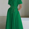 Solid Color Button Front Short Sleeve Dress for Women, Spring & Summer Elegant Dress