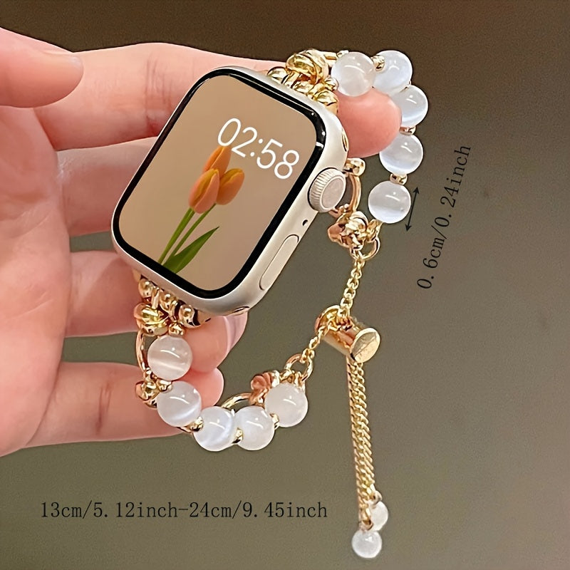 1pc Women's Fashion Cat Eye Stone Bead Bracelet with Adjustable Rope Buckle - Elegant Beaded Design, Versatile Accessory for Watch, Jewelry & Fragrance Display, Fashion Accessory | Stylish Timepiece Enhancement | Goldtoned Ha