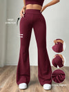 Women's High-Waisted Flare Pants | Burgundy Polyester-Spandex Blend | Stretchy, Non-Transparent | Machine Washable & Dry Clean Safe | Casual Style for All Seasons | Comfort Fit with Elastic Waistband, High Waisted Leggings