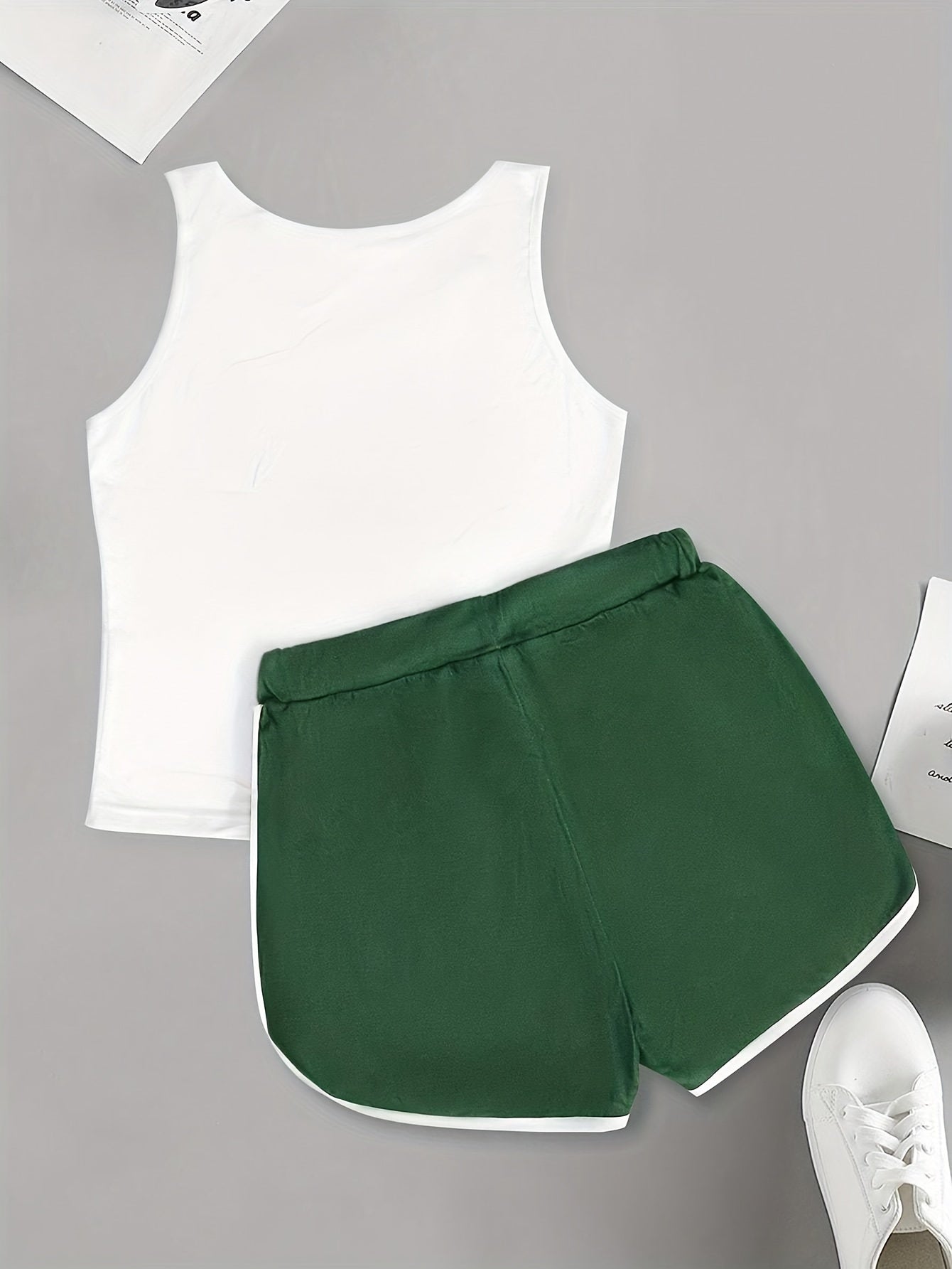 Trendy Heart Print Two-Piece Set - Sleeveless Tank Top with Contrast Trim and Drawstring Waist Shorts - Casual, Comfy, and Chic Women's Clothing for Summer