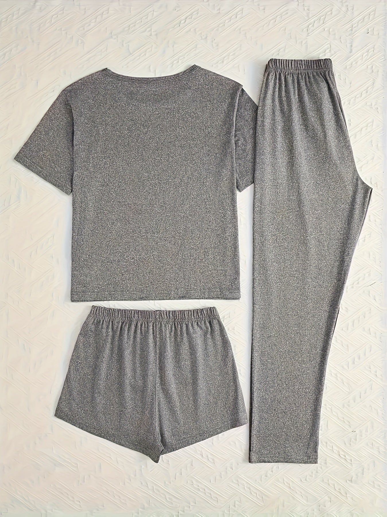 [Simple Letter Print] Women's Three Piece Set | Casual Pajamas | Short Sleeve Long Pants Shorts | Simple Letter Print