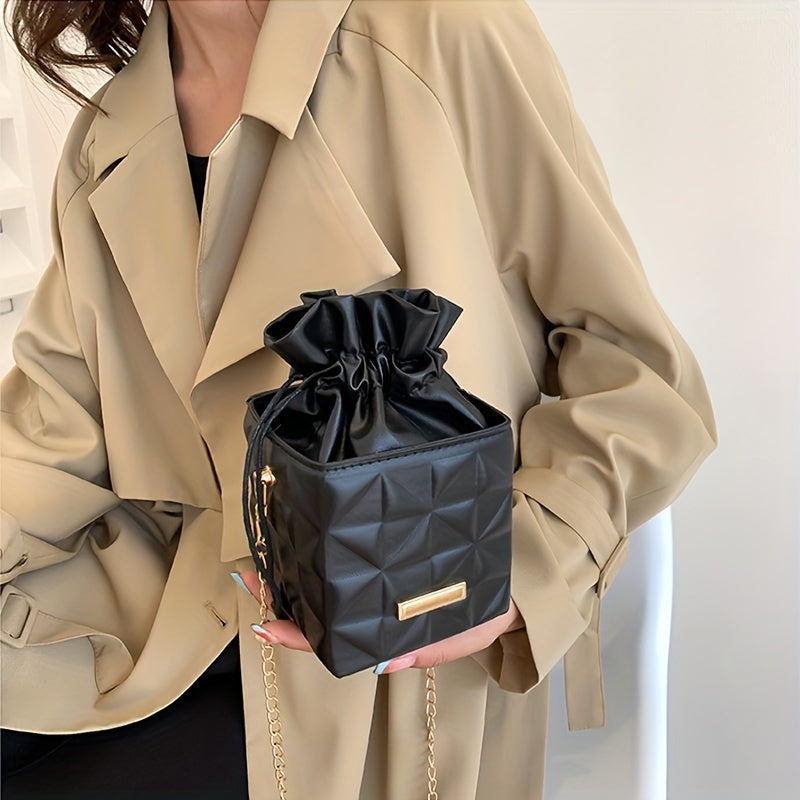 Mini Diamond Grid Small Square Bag, Fashionable Chain Square Bag, PU Material