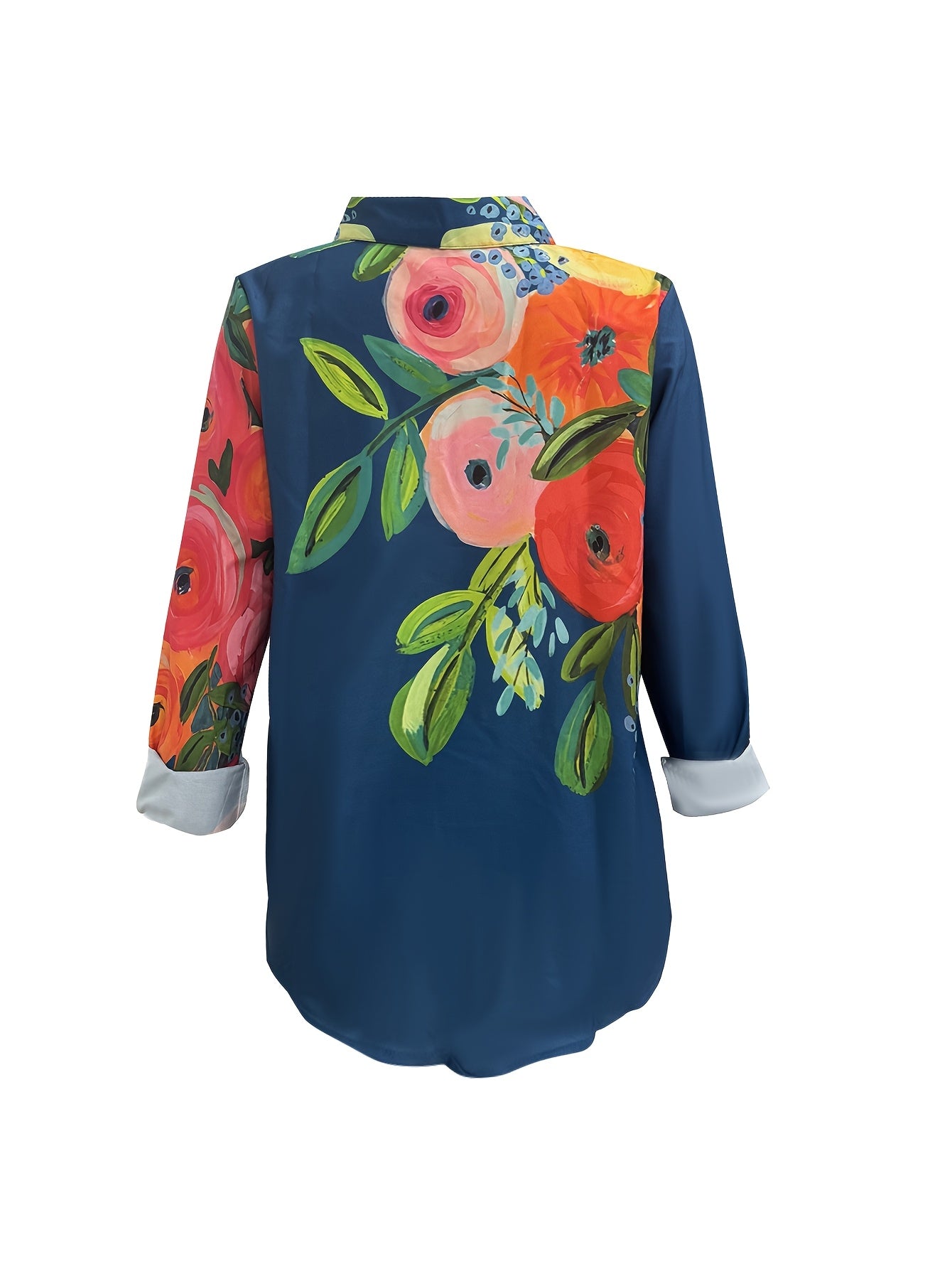 Mother's Day Retro Floral Print Simple Shirt, Casual Button Front Long Sleeve Shirt, Women's