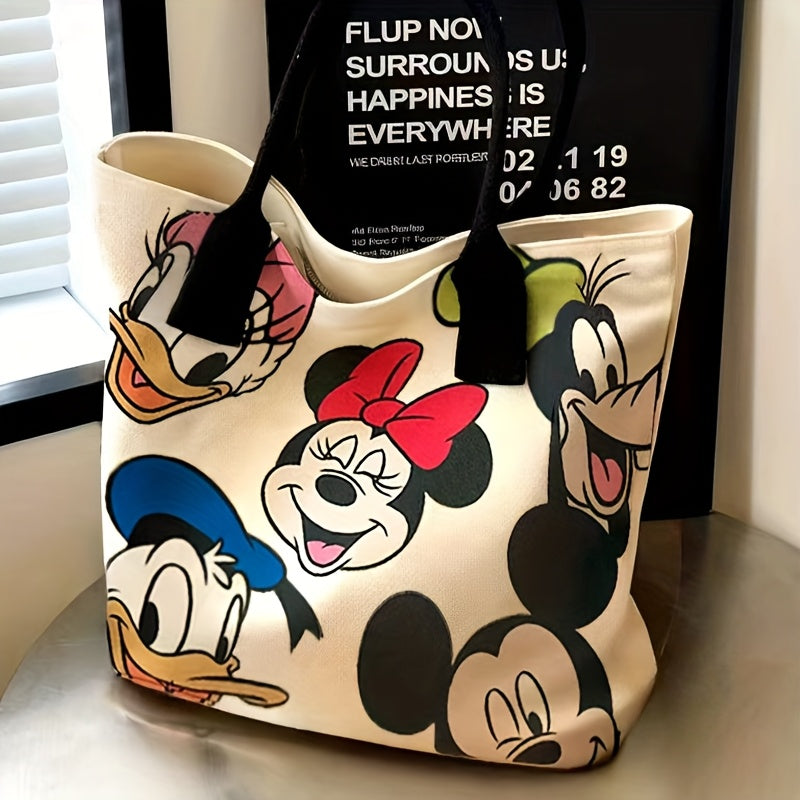 Mickey & Minnie Mouse Large Canvas Tote Bag – Colorful Cartoon Design, Spacious Shoulder & Handbag for Shopping, Travel, and Everyday Use, Novelty Purse