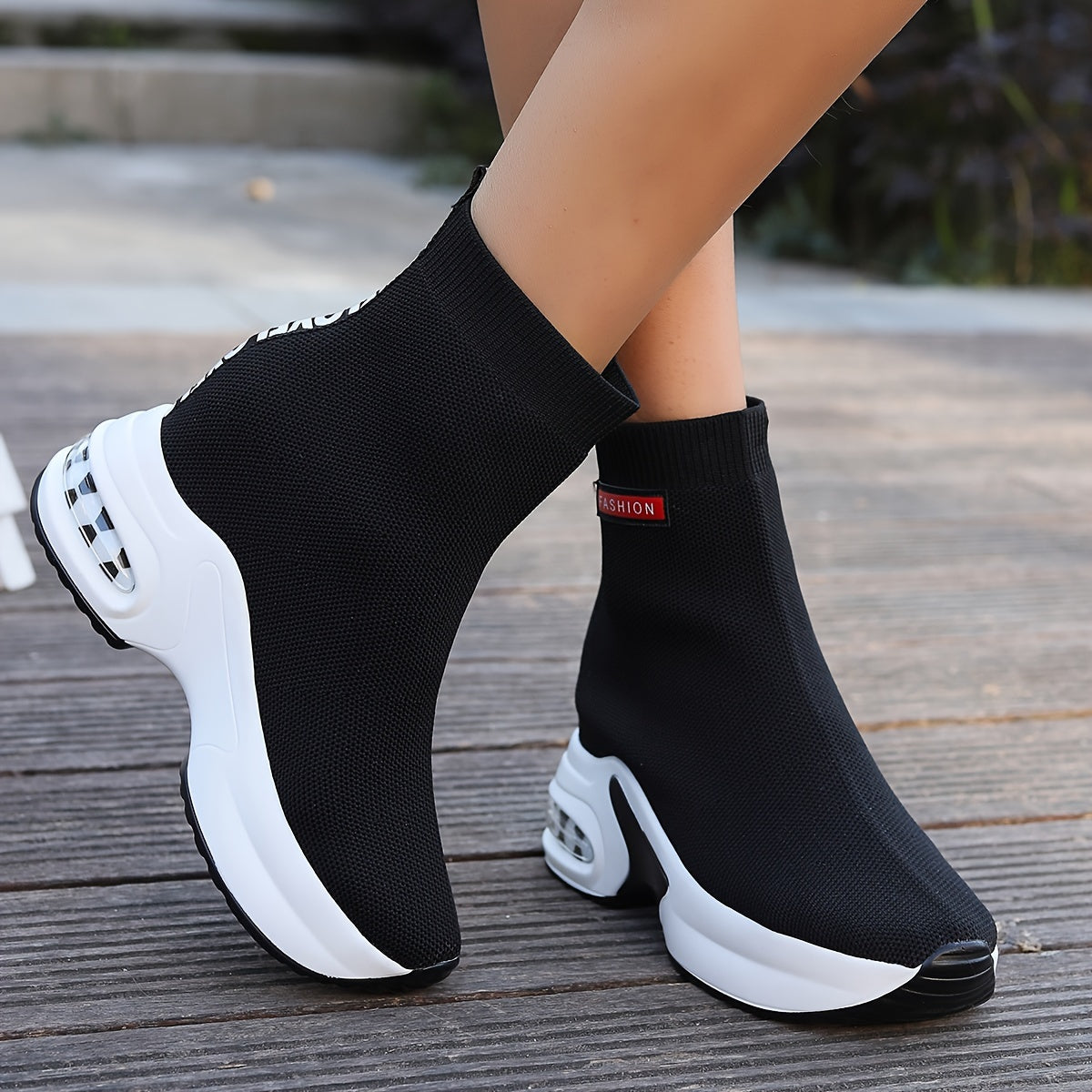 Women's Fashionable Slip-On Sneakers with Invisible Height Boost - Breathable Knit, Comfortable Mid-Heel Platform Shoes for Casual Wear