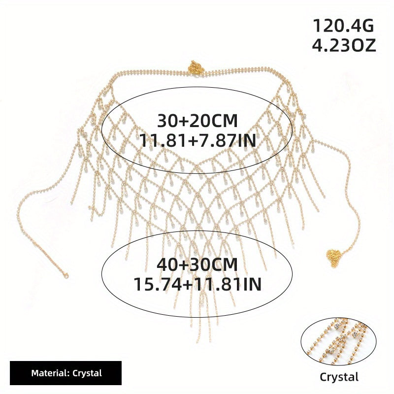1 Luxurious Rhinestone Sparkling Chest Chain, Fashionable Retro Style Sparkling Body Chain Accessory for Women, Suitable for Gifts