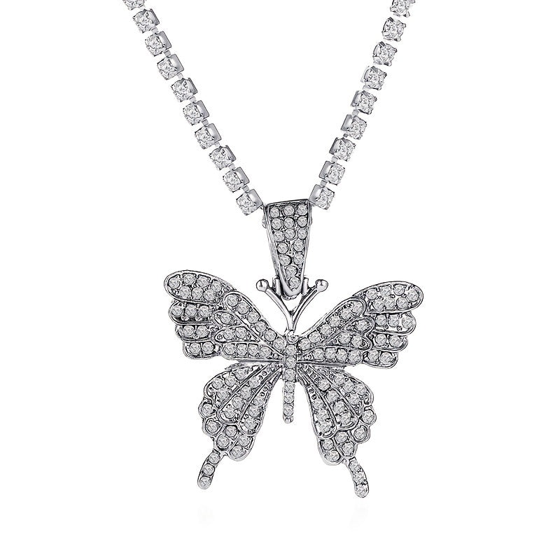 Women's Elegant 18K Gold Plated Cuban Link Butterfly Pendant Necklace - Sparkling Rhinestones, Synthetic Stones, Alloy Jewelry | Perfect for Mardi Gras Day, Weddings, Parties | Cascading Design, Holiday Theme, February Births