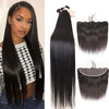 Human Hair Straight Human Hair Bundles With Human Hair 13*4 Lace Frontal Closure 100% Unprocessed Brazilian Virgin Human Hair Bundles With Straight Human Hair Closure Natural Black Elegant Fashion For Black Women