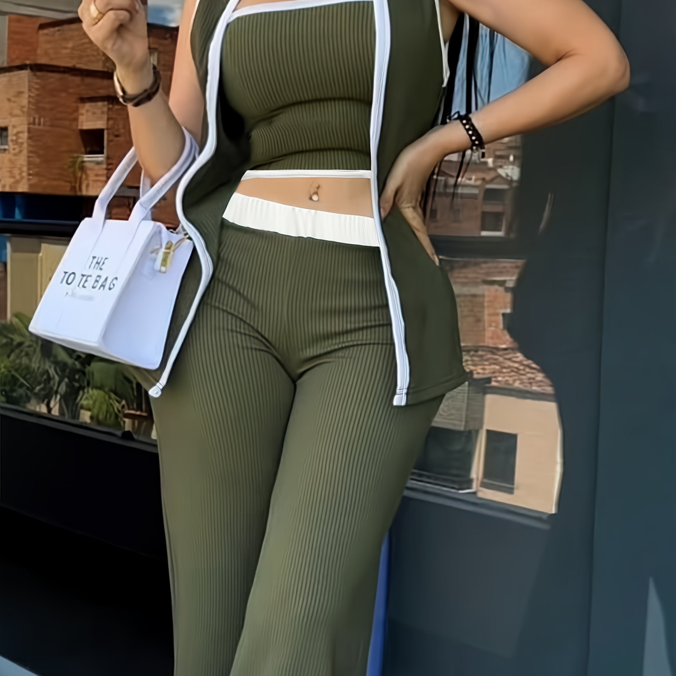 Summer Hot Deal European and American Style Sexy Bolero + Sleeveless Cardigan + Casual Versatile High Waist Straight Pants Three Piece Set